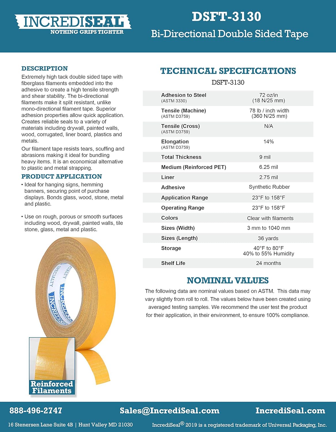 IncrediSeal 2" Inch Double Sided Bi-Directional Fiberglass Reinforced Filament Banner Hemming Mounting Tape, 36 Yards x 3 Rolls, 9.0 Mil, Heavy Duty Industrial, Permanent Bond, Hobby, Craft, Signs