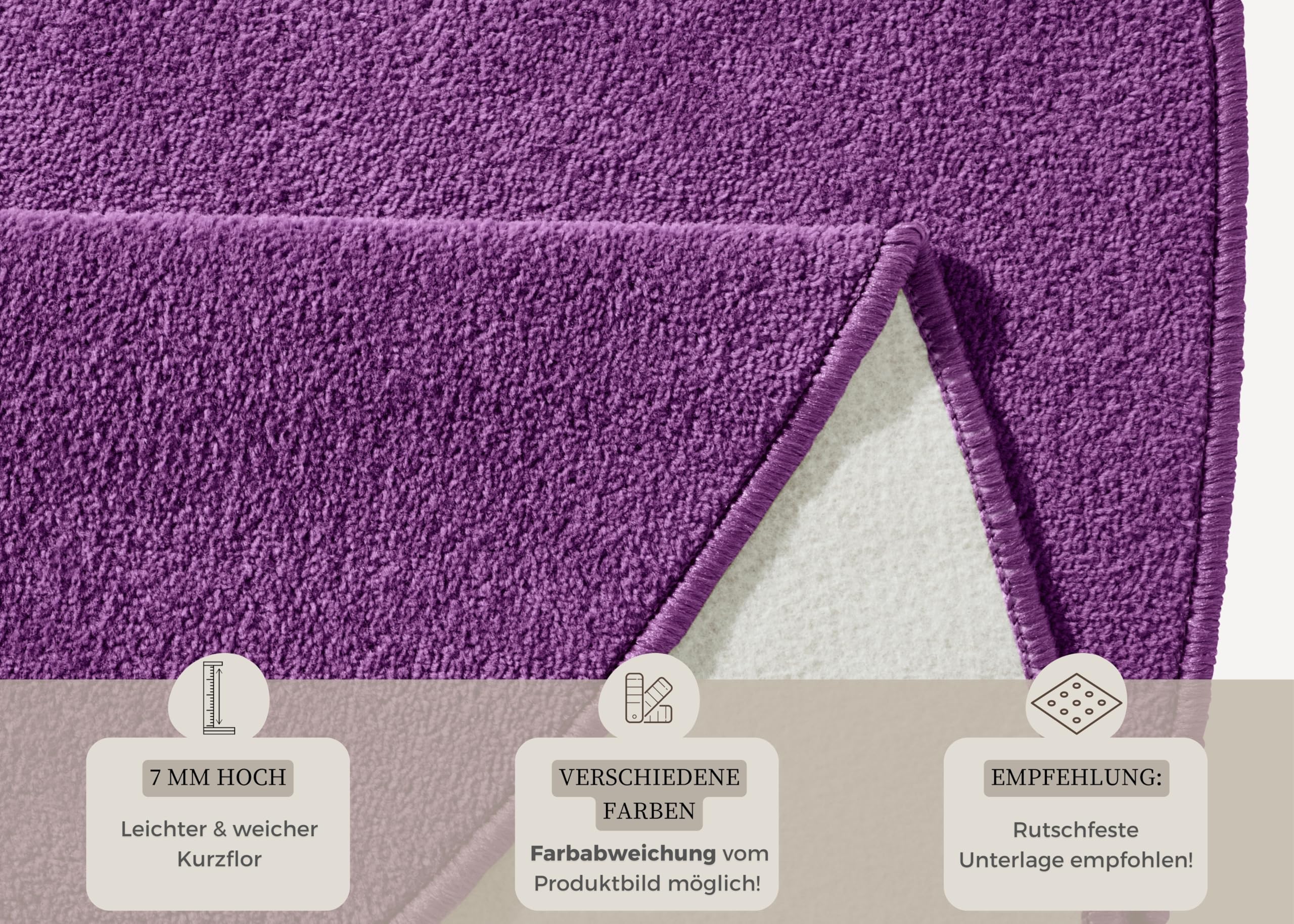 Hanse Home Tappeto Fancy rotondo, tappeto per soggiorno, tinta unita, moderno, in velluto, per sala da pranzo, soggiorno, cameretta dei bambini, corridoio, camera da letto, cucina, viola, diametro 133