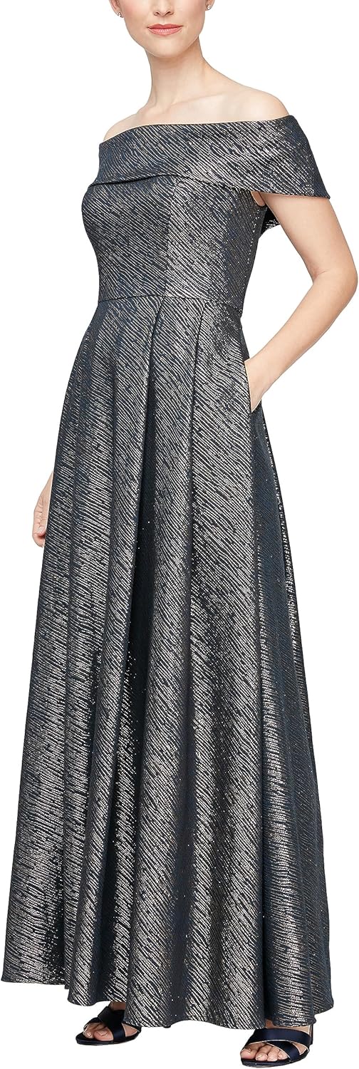 Alex Evenings Women's Formal Long Ballgown Mother of The Bride Dress with Pockets