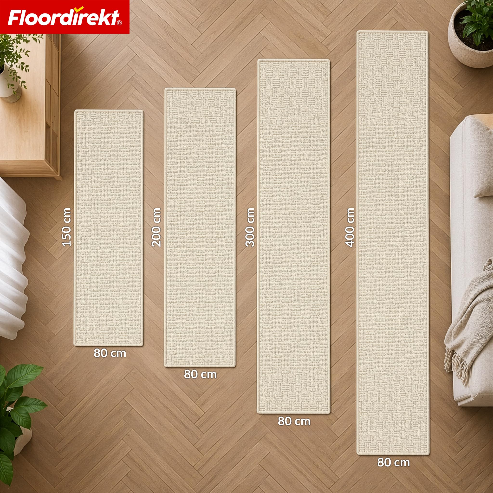 Floordirekt Chodnik dywanowy Monaco kremowy, 80 x 300 cm, chodnik do kuchni, przedpokoju i salonu, z drobnymi pętelkami, antypoślizgowy i antystatyczny, chodnik kuchenny, do przedpokoju