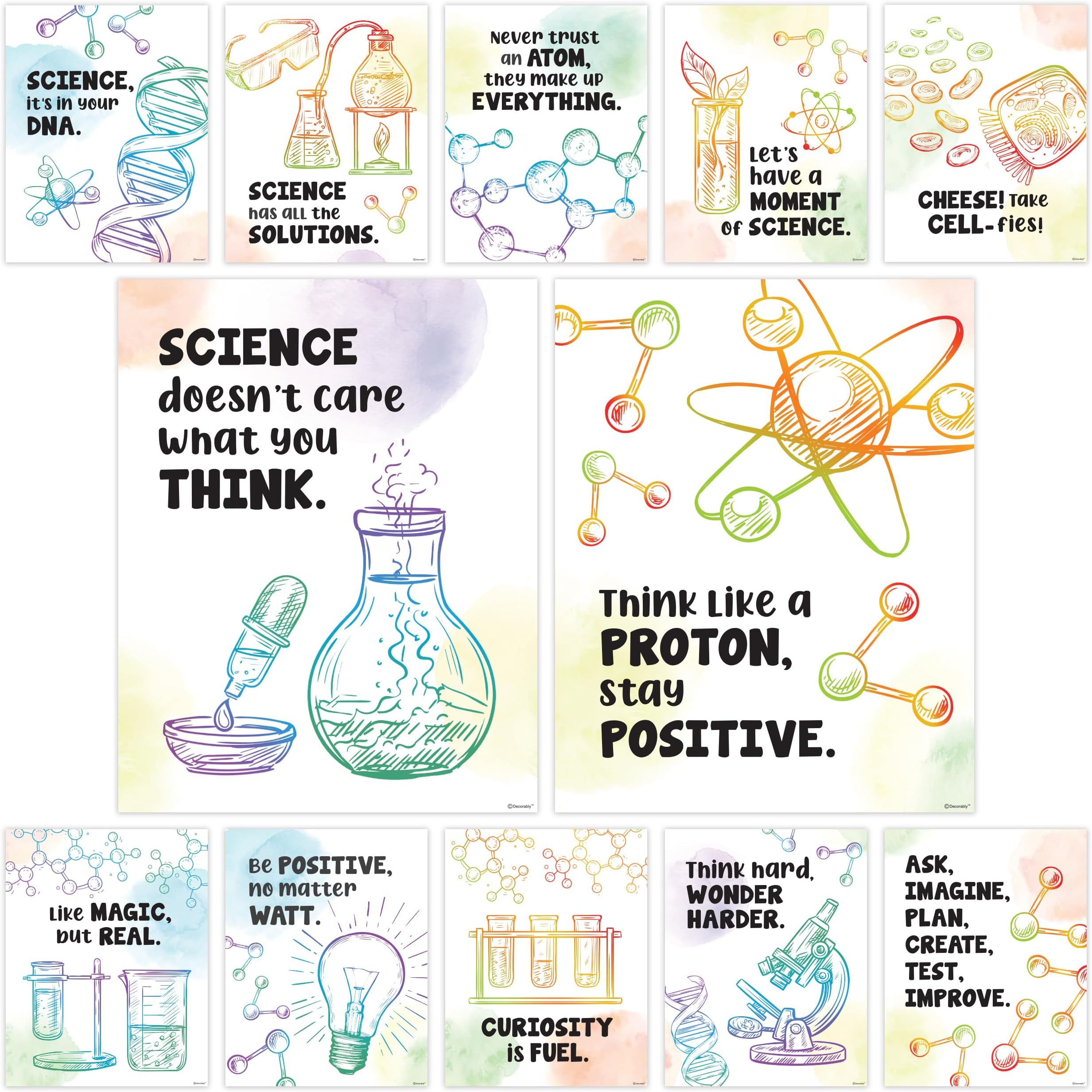 Decorably 12 Science Apparatus Chemistry Posters for Classroom, 11x14in Educational, Matte-Laminated School Decor - for Hallways, Bulletin Boards, Home Study Room