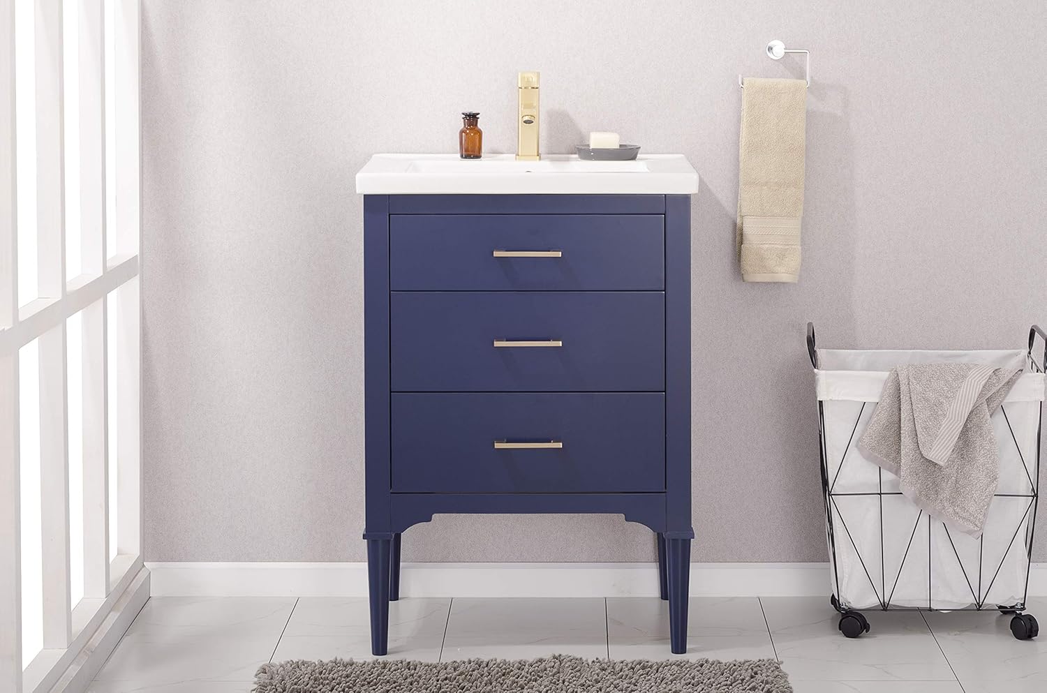 Design Element Mason 24" Single Sink Bathroom Vanity in Navy BlueMade with Solid Hardwood and