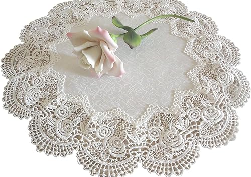 Doily ROYAL ROSE - Bufanda de encaje europeo, color blanco antiguo, 16 pulgadas, redonda, Marfil blanco