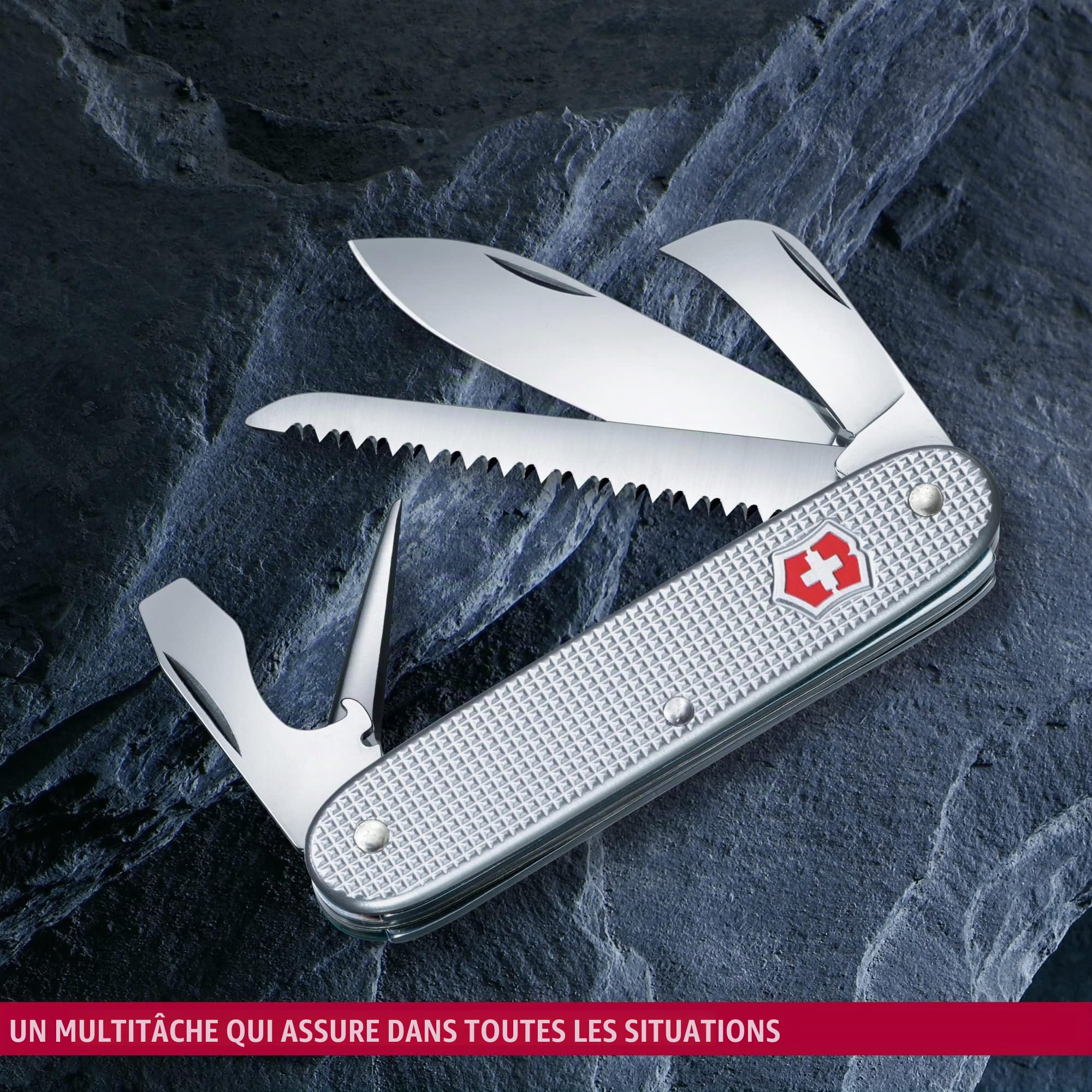 Victorinox 7 Alox Couteau de Poche Suisse, Léger, Couteau Multifonction, 7 Fonctions, Grand Lame, Argent