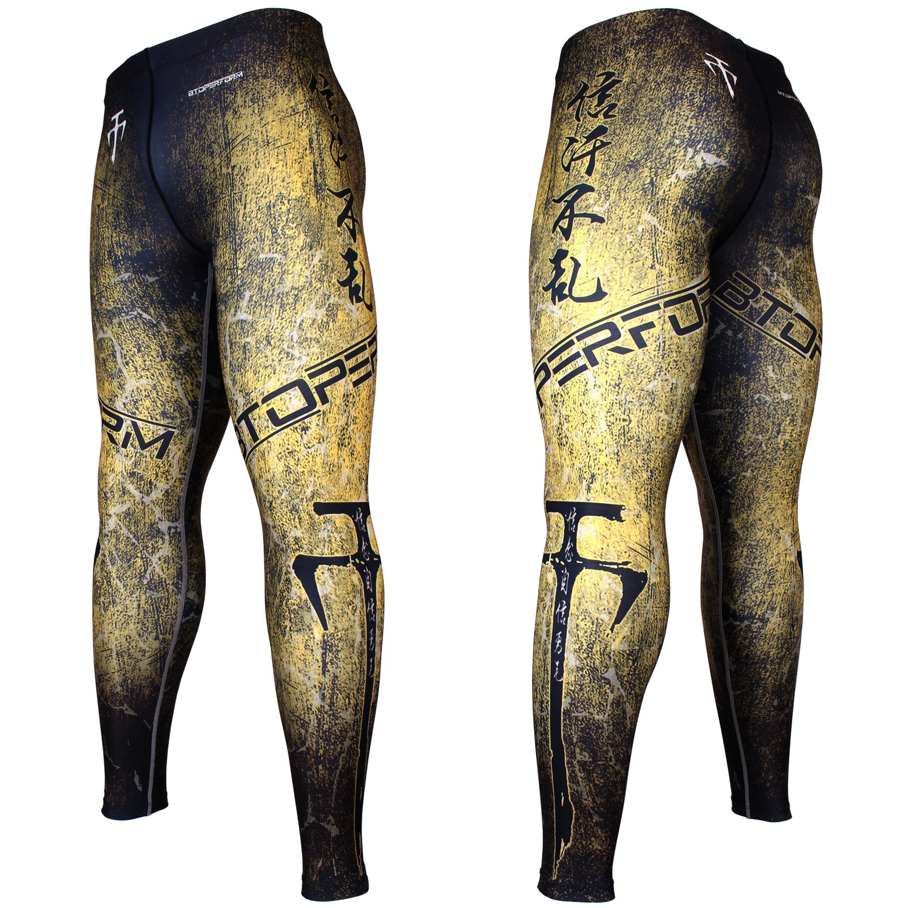 Btoperform Compression Spats Full Graphic Base Layer Leggings Rash Guard Pants Grunge Yellow [FY-107Y] (4XL)