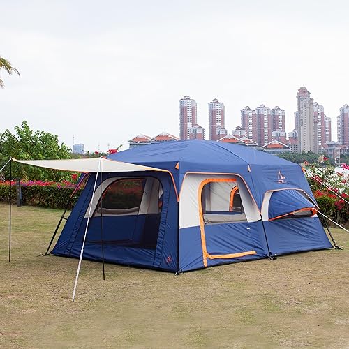 Miniatura 2 de KTT Extra Large Tent 6-10-12-14 Person(A),Family Cabin Tents,2 Rooms,3 Doors and 3 Windows with Mesh,Straight Wall,Waterproof,Double Layer,Big Tent