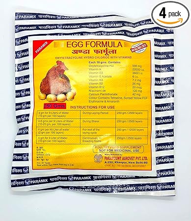 Paramix Egg Formula Supplement (250 GMS X 4) 1 Kgs.Poultry, Pigeons, Honey Bees and Other Birds Supplement of Essential Vitamins, Water Soluble Supplement for, Egg Laying.