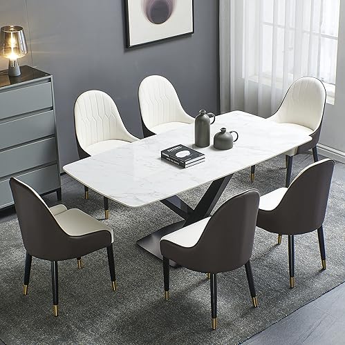 Vista 116 de Juego de 2 sillas de comedor, modernas patas doradas de piel sintética para comedor, cocina, comedor (beige)