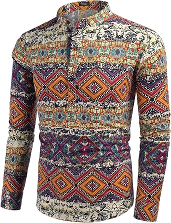 COOFANDY Men's Shirt Long Sleeve Henley Shirt Linen Shirt Cotton Casual Regular Fit Summer Shirt