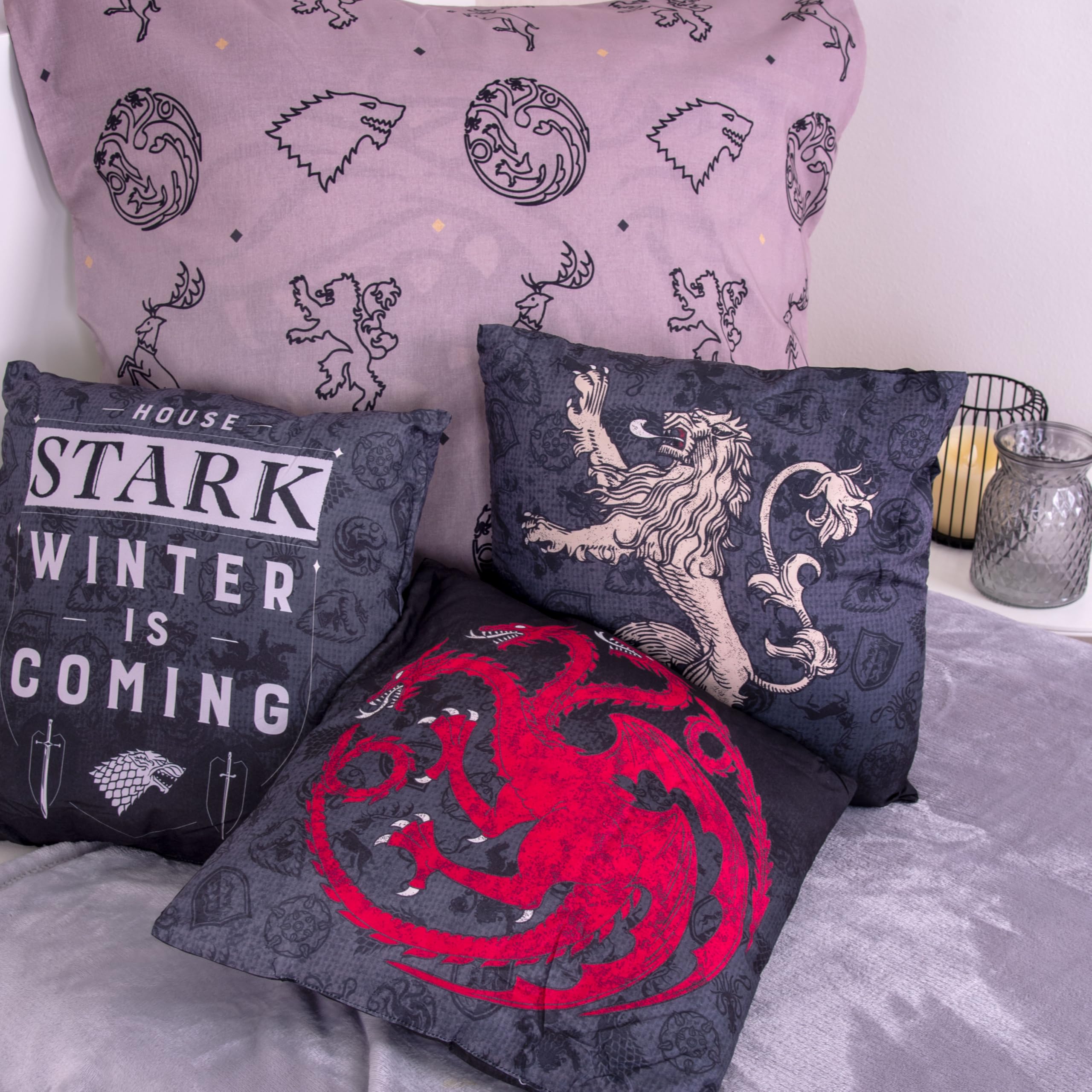 Herding Game of Thrones - Set da 3 cuscini decorativi e morbidi, da coccole, 100% poliestere, 40 x 40 cm