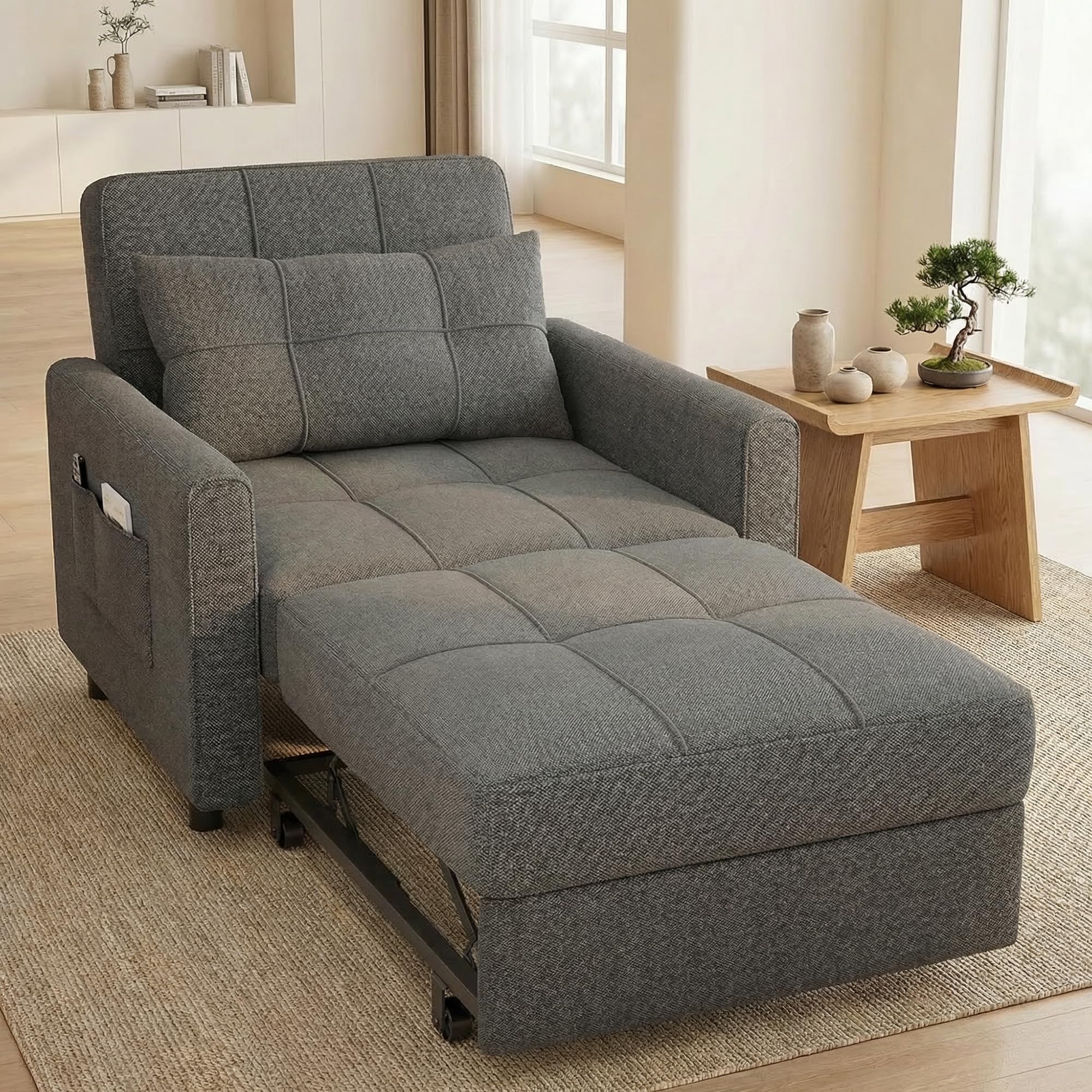 Gizoon Sofa Bed Chair 3 in 1 Convertible, Pullout Single Sleeper Chair Bed with Adjustable Backrest, Spacious Multifunctional Sofa Couches for Living Room, Bedroom, Apartment