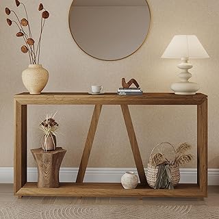 55-Inch Long Console Table for Entryway, Wooden Sofa Table Behind The Couch, Vintage Oak Hallway Accent Table for Living Room, Entrance