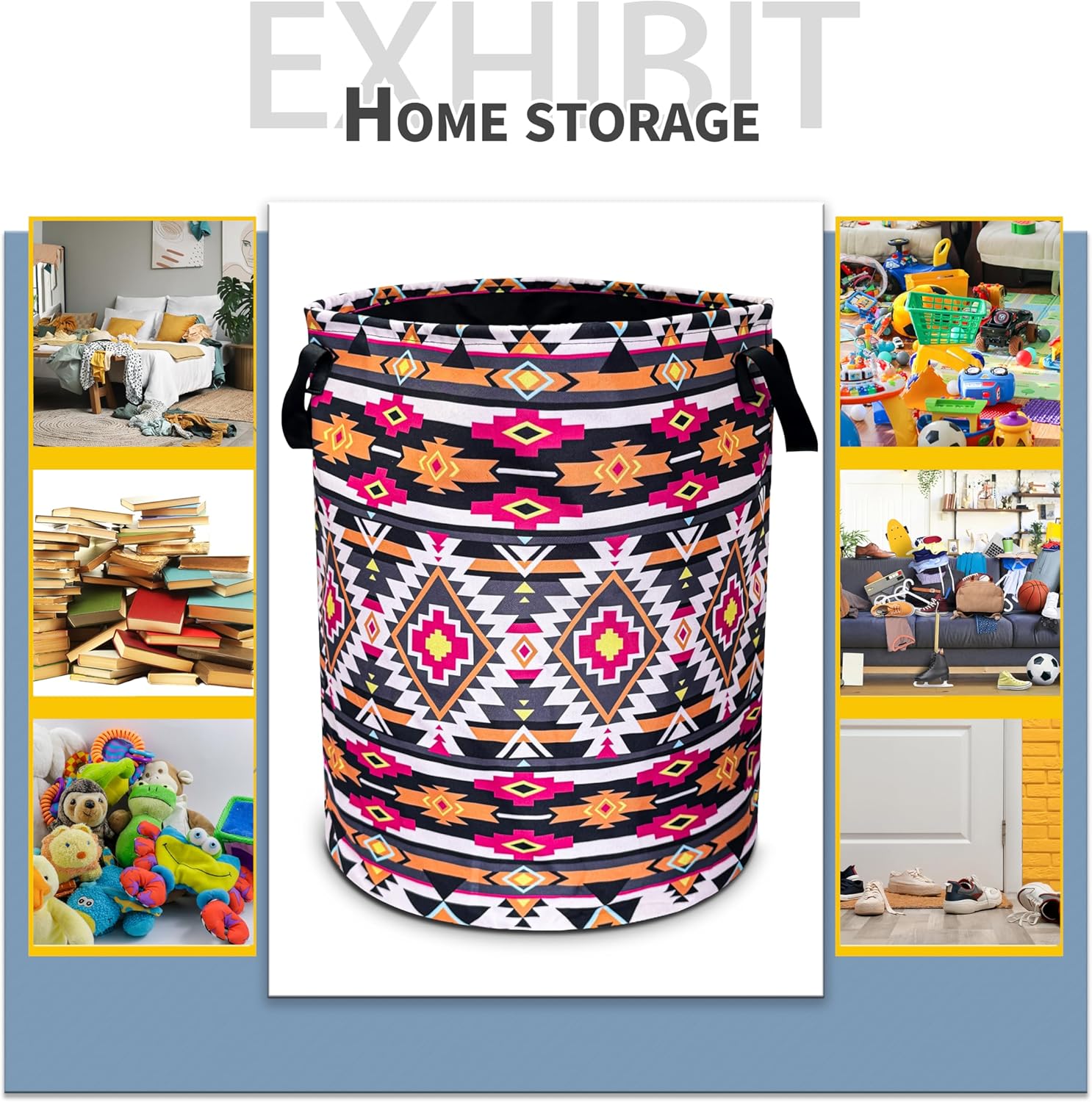 Ethnic Tribal Geometric Pattern Laundry Basket Foldable Oxford Cloth Funny Tote Bag Laundry Hamper Clothes Storage Bucket Toy Organizer For Bathroom/Laundry Storage/Bedroom 18.9x16.5 Inch