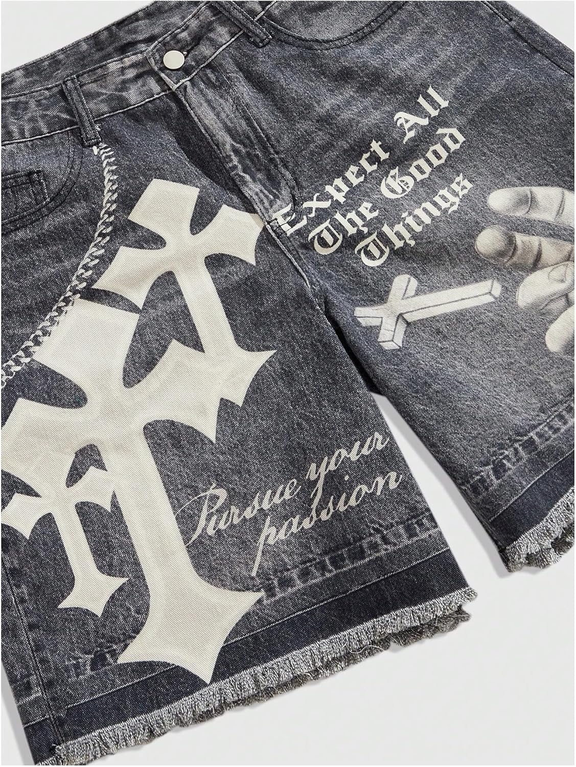 GORGLITTER Men's Y2k Graphic Retro Denim Shorts Jean Grunge Hip Hop Distressed Streetwear Straight Leg Jorts - Image 3