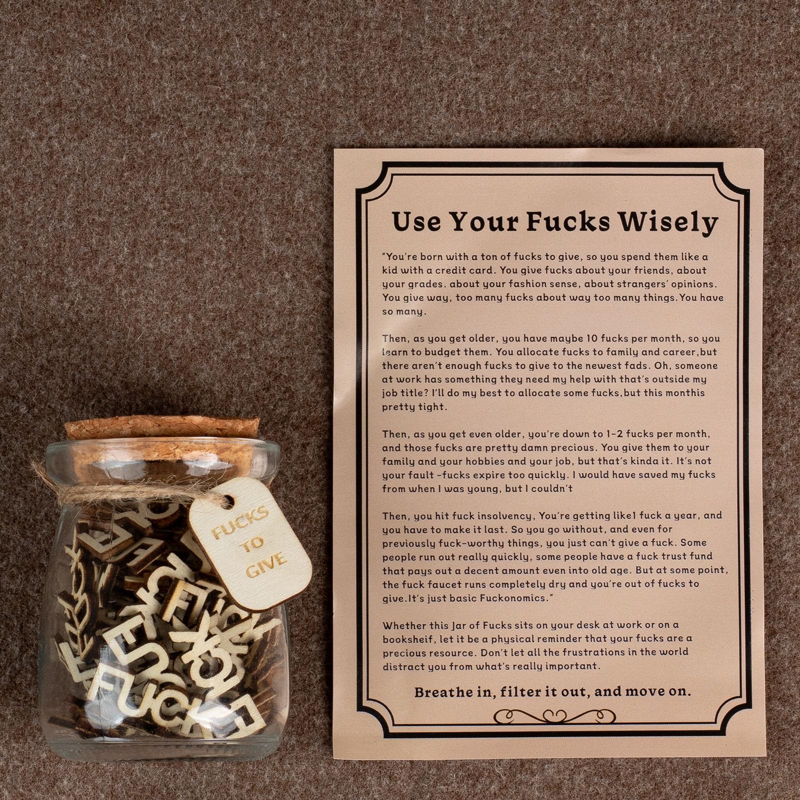 Fuck to Give,Fuck Jar Gift,Birthday Retirement Gifts for Men Women,Fuck in a Bottle with Wooden Plugs Gag Gifts Funny Adult,Valentine's Day,Christmas Decorations.