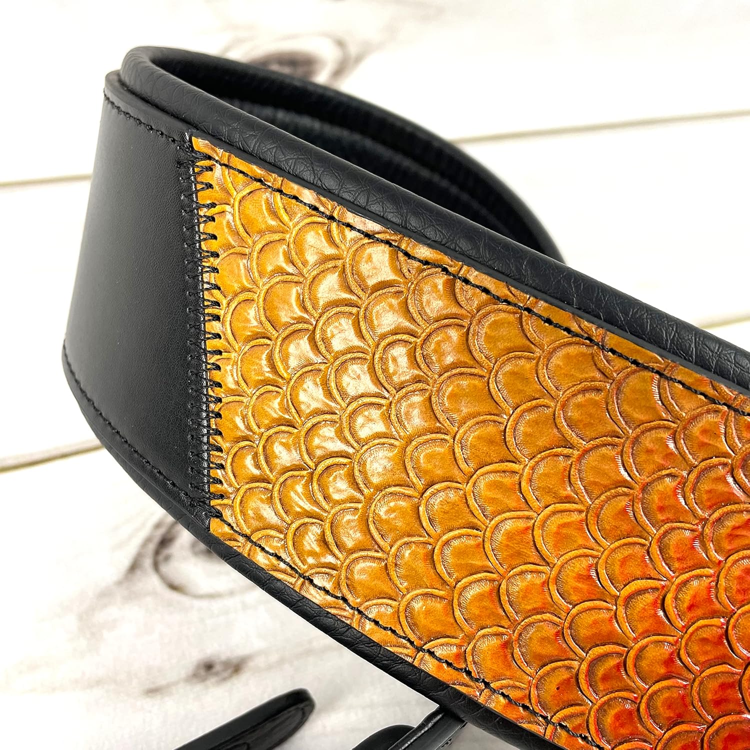 Walker And Williams KB-06 Premium Carved Fish Scale Guitar Strap In Painted Sunset Finish For Acoustic, Electric, And Bass Guitars