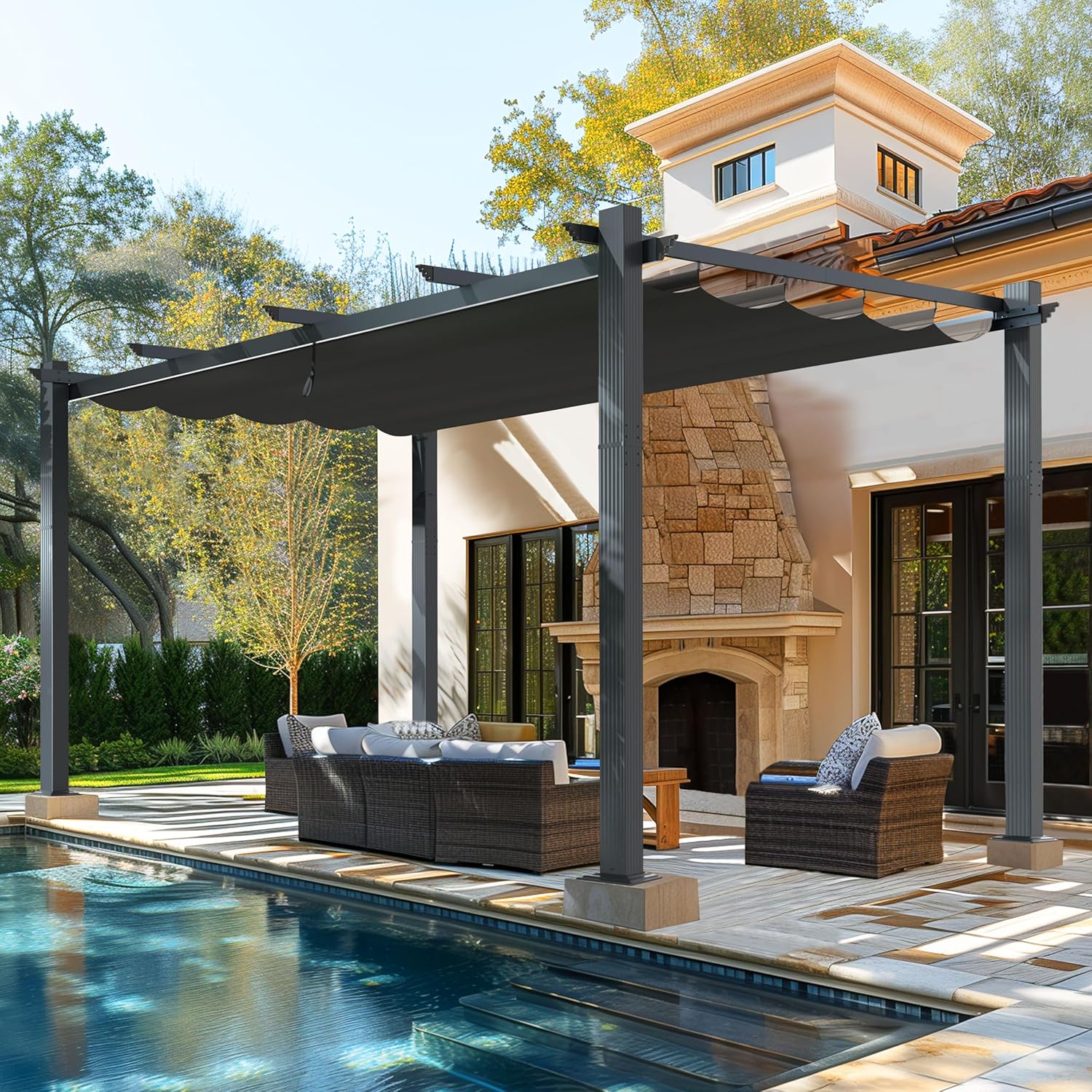 VEIKOU 12’x16’ Pergola, Outdoor Pergola with Thicker Aluminum Frame, Adjustable Canopy, Heavy-Duty Pergolas and Gazebos for Garden Porch Pavilion Grill Gazebo Modern Yard, Grey