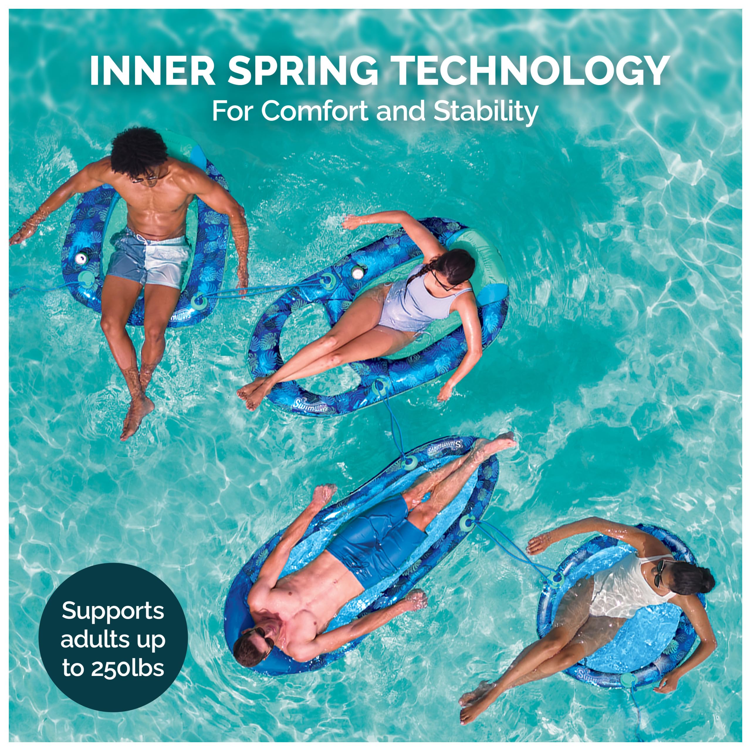 Swimways Elite Spring Float Sunseat Pool Lounger, Inflatable Pool Floats Adult with Fast Inflation, Pool Lounge Chair for Adults up to 113.4 kg