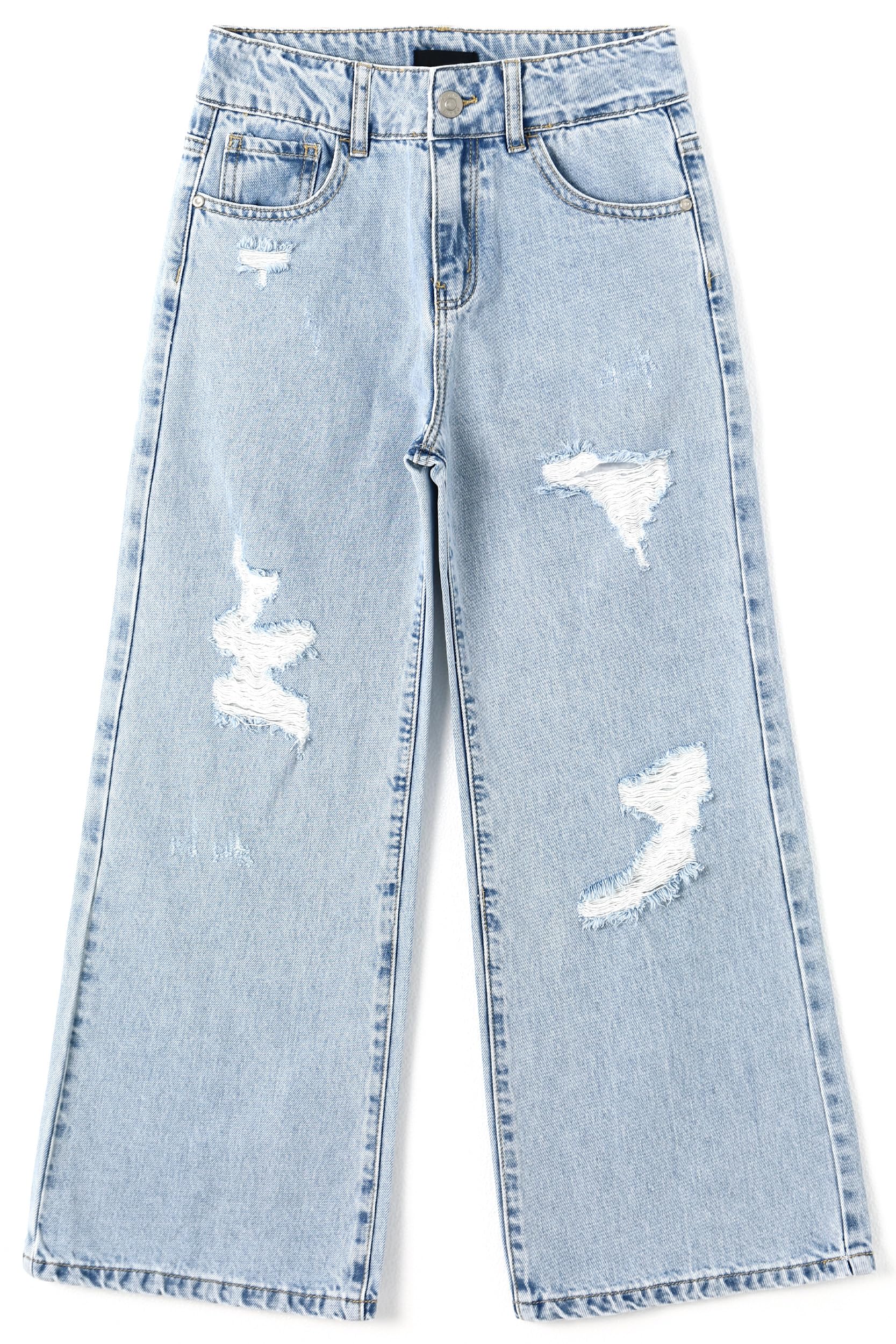 KIDSCOOL SPACE Jeans Svasati per Ragazze, Pantaloni in Denim Morbido Strappati a Gamba Larga da Bambina