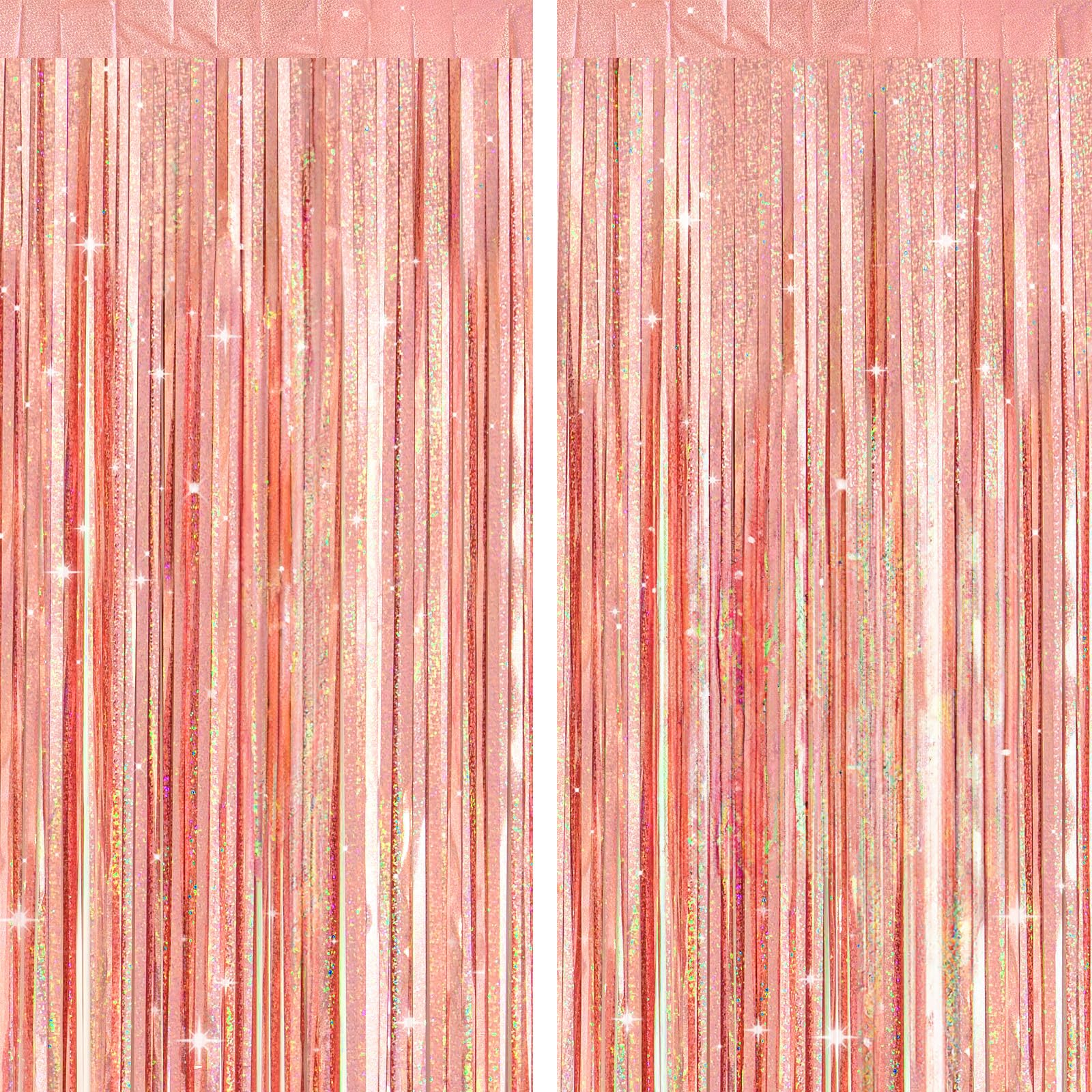 jijAcraft Rose Gold Foil Curtain: 2PCS Glitter Metallic Tinsel Curtains, 1m x 2.5m Fringe Party Backdrop with 5M String, Streamer Party Decoration for Birthday, Wedding, Christmas, Valentine's Day
