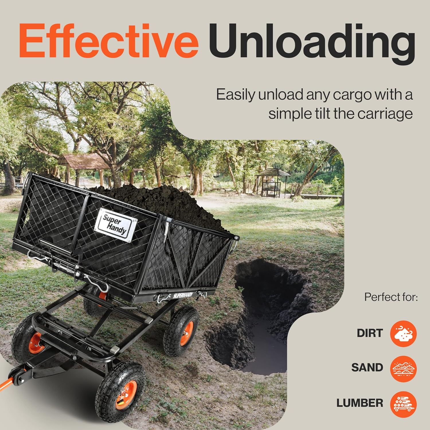 SuperHandy Heavy-Duty Garden Dump Cart - Towable, Quick Release System, 10-Inch Pneumatic Tires, Compatible with Tugger Scooter