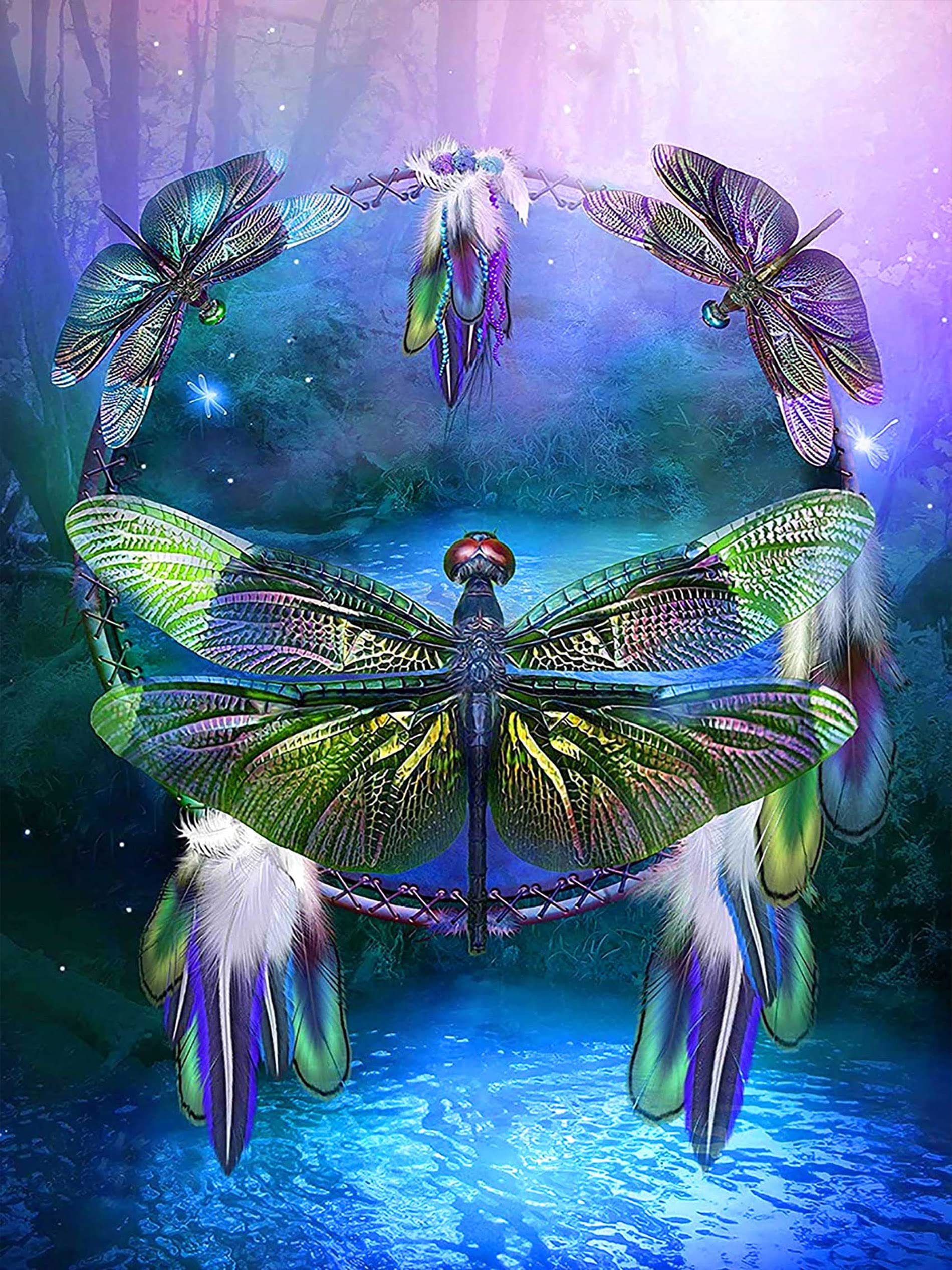 Vaiieyo Clear 5D Diamond Painting Kits For Adults Dragonfly,Diamonds Art Kits Adults Dream Catcher, Paint By Numbers Oil Painting Full Drill Round Rhinestone Craft Canvas For Home Wall Decor 30X40 Cm