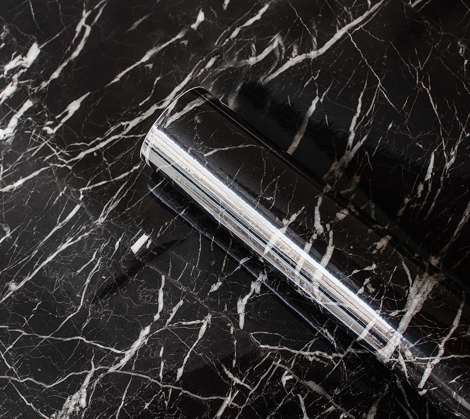 RANRAN Marble Contact Paper Granite Black Roll Self Adhesive Peel and Stick Wallpaper for Kitchen Countertop Cabinet Furniture Waterproof PVC Removable 15.8x118 Inch
