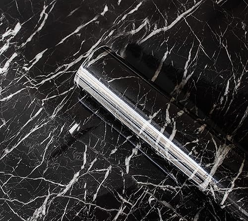 RANRAN Papel de contacto de mármol, rollo negro granito, autoadhesivo para despegar y pegar, para encimeras de cocina, armarios, muebles,