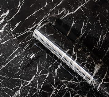 RANRAN Marble Contact Paper Granite Black Roll Self Adhesive Peel and Stick Wallpaper for Kitchen Countertop Cabinet Furniture Waterproof PVC Removable 15.8x118 Inch