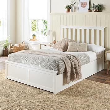 Aspire Beds White Painted Wood Ottoman Storage Bed Frame, UK King 150 x 200 cm