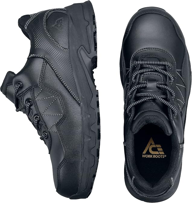 Shoes For Crews Piston Low and Mid, Men's, Women's, Unisex Soft Toe Slip Resistant Work Shoes, Water Resistant, Black