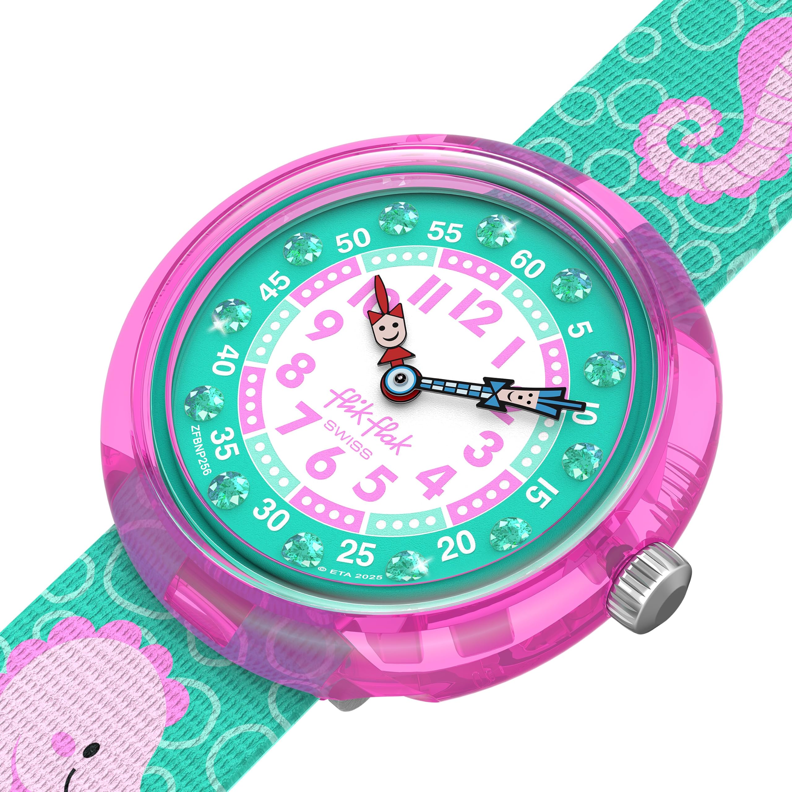 Flik Flak Mädchen-Armbanduhr für Kinder, lässig, grün, Bioquelle, Quarz, wasserdicht, sprudelndes Seepferdchen