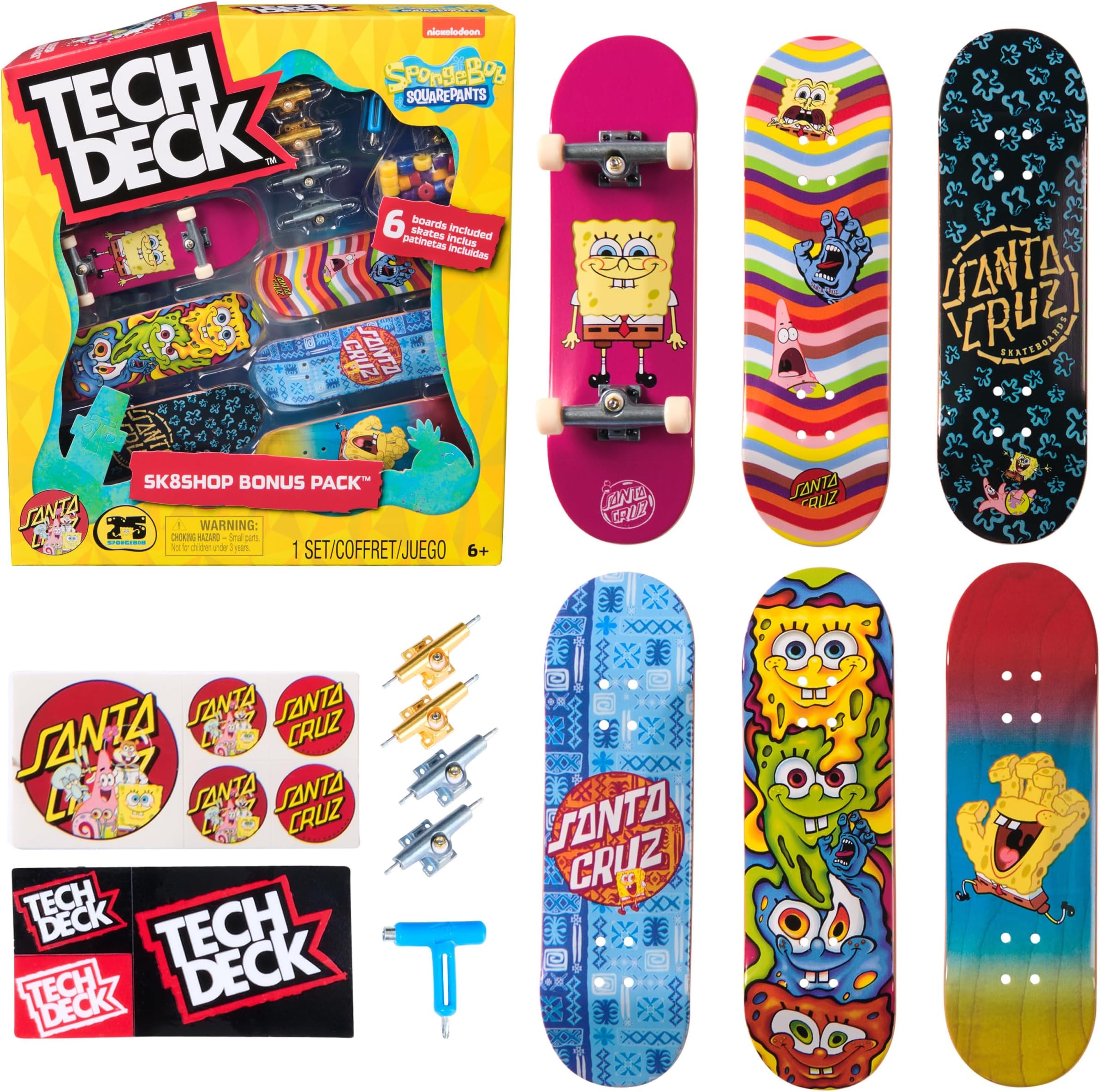 Tech Deck, Spongebob Sk8shop Fingerboard Bonus Pack, Collectible and Customisable Mini Skateboards, Kids’ Toys for Ages 6 and up