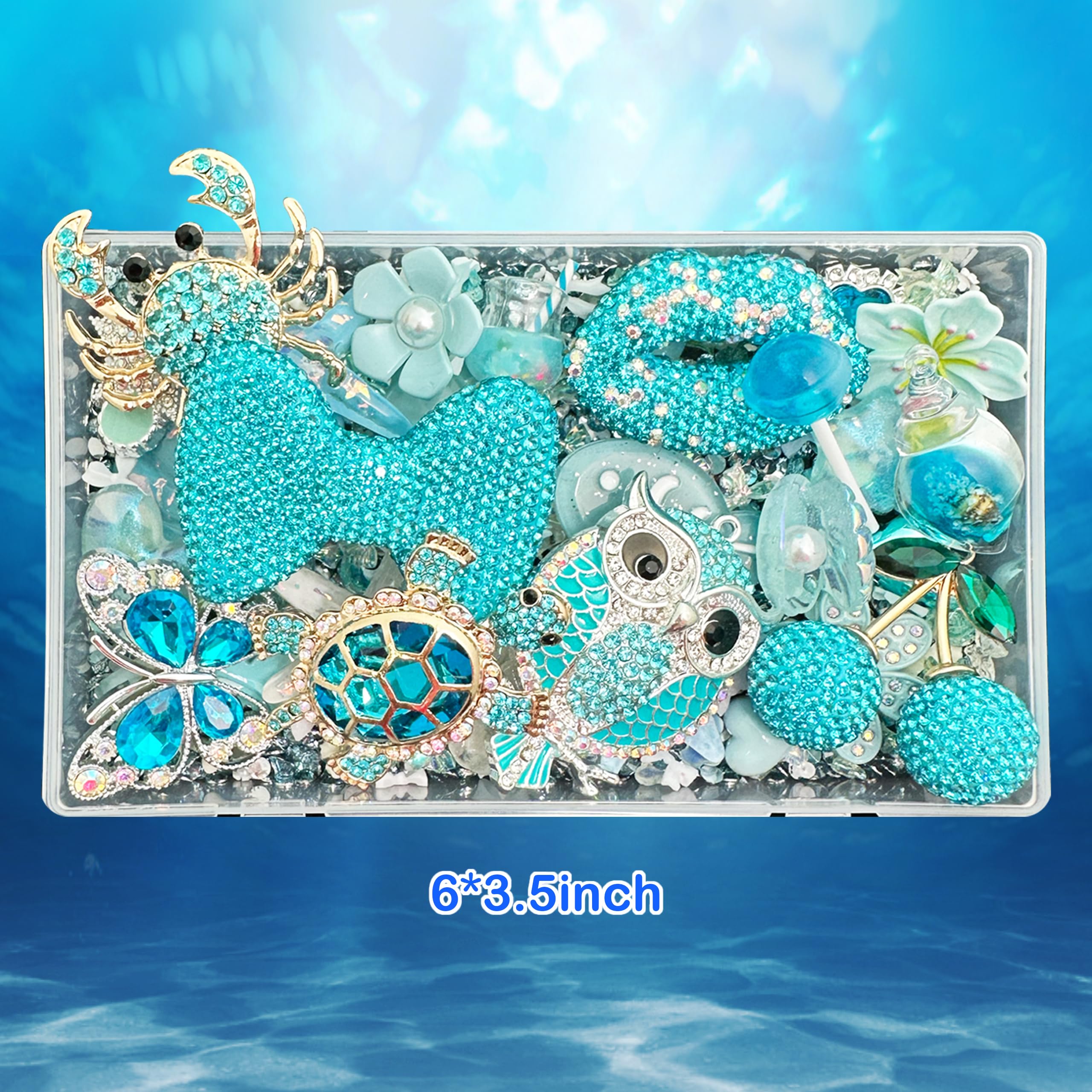 BBATT-HAPPY Blue Junk Case Charms Kit, Junks Phones Cases 3D Diamond Lips Owl and Bows Cherry Turtle Seashell Ocean Style and Other Refreshing Bedazzling Kits Can Be Used in DIY Phone Case Designs - 4