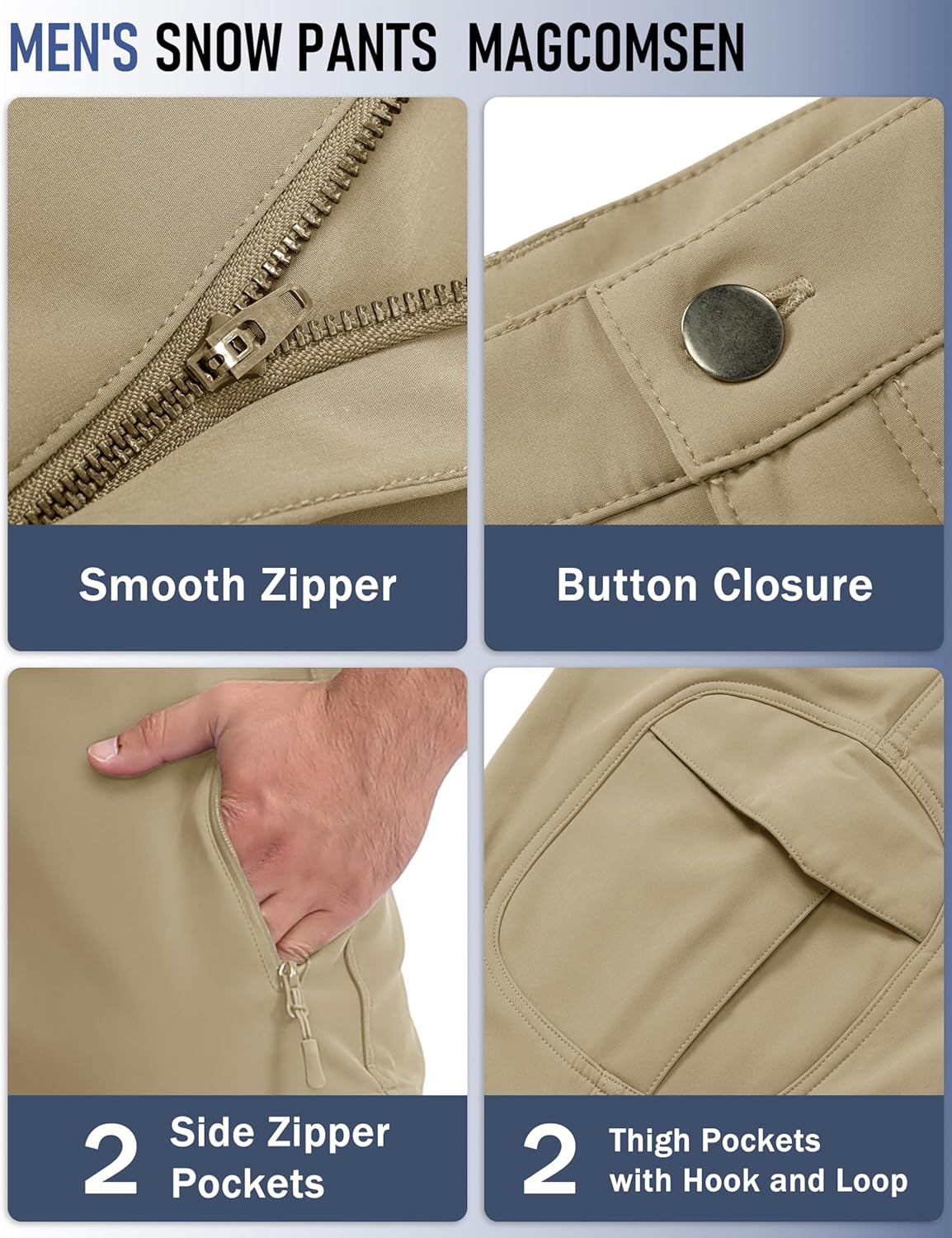 MAGCOMSEN Men's Winter Pants Water Resistant Fleece Lined Snowboard Ski Pants Softshell Tactical Pants with Multi-Pockets - Image 5