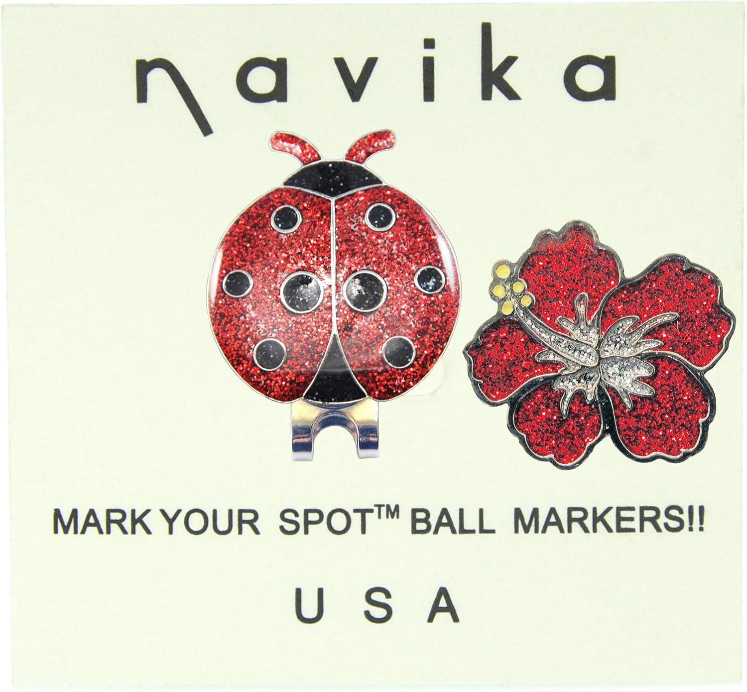 review Navika Ladybug and Red Hibiscus Glitzy Ball Marker Combo with ONE Magnetic Hat Clip