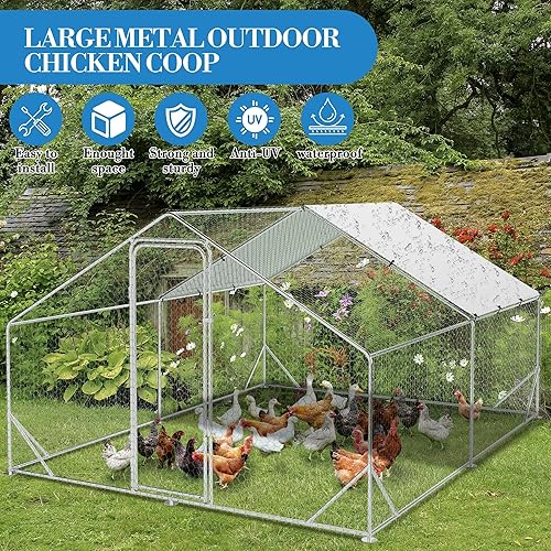 Vista 53 de Gallinero de metal grande, jaula para aves de corral, casa de corral de pollo con refuerzo y cubierta impermeable y anti-ultravioleta, con puertas