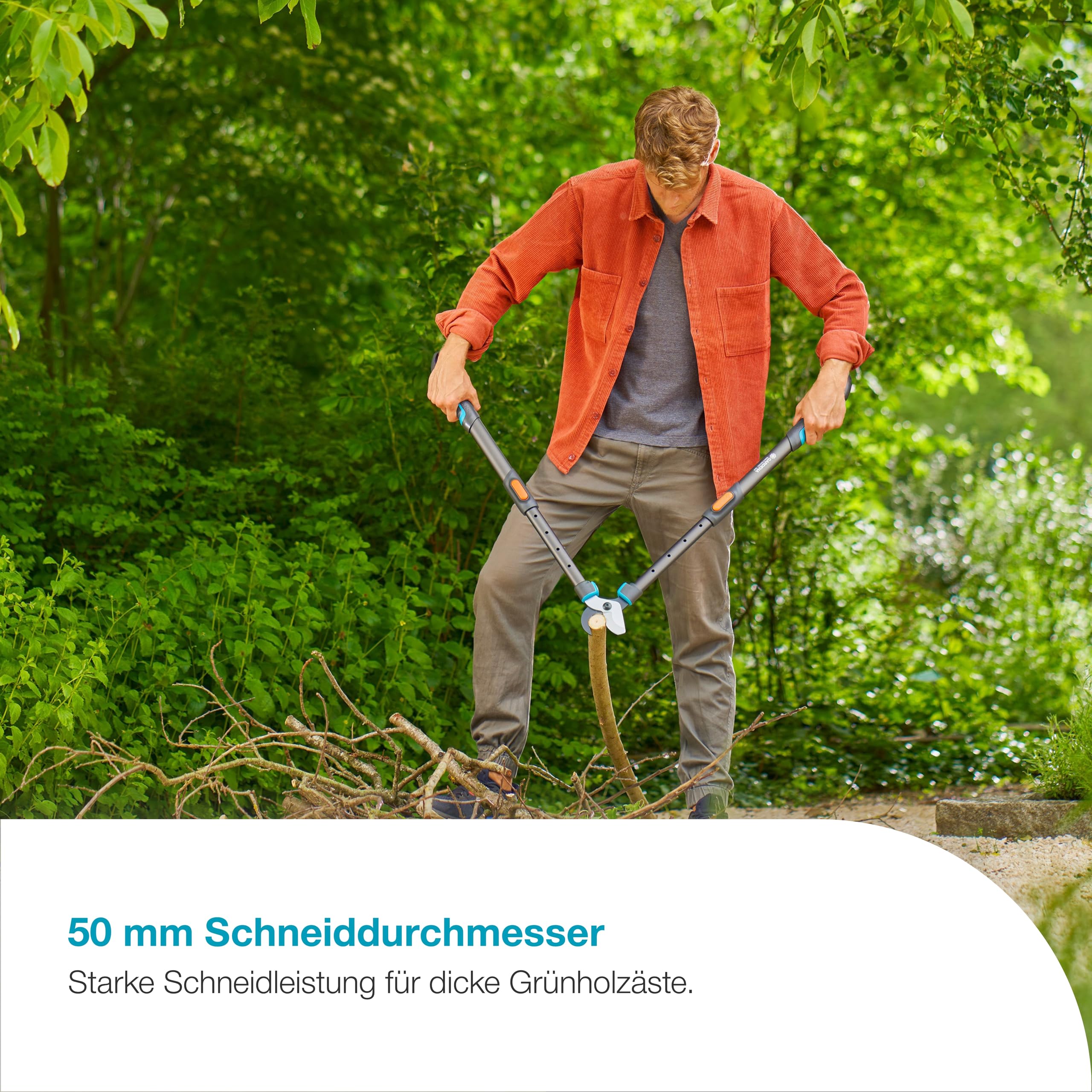 Gardena TeleCut Pro L Teleskop-Astschere für frisches Holz bis 50 mm verlängerbar bis 900 mm