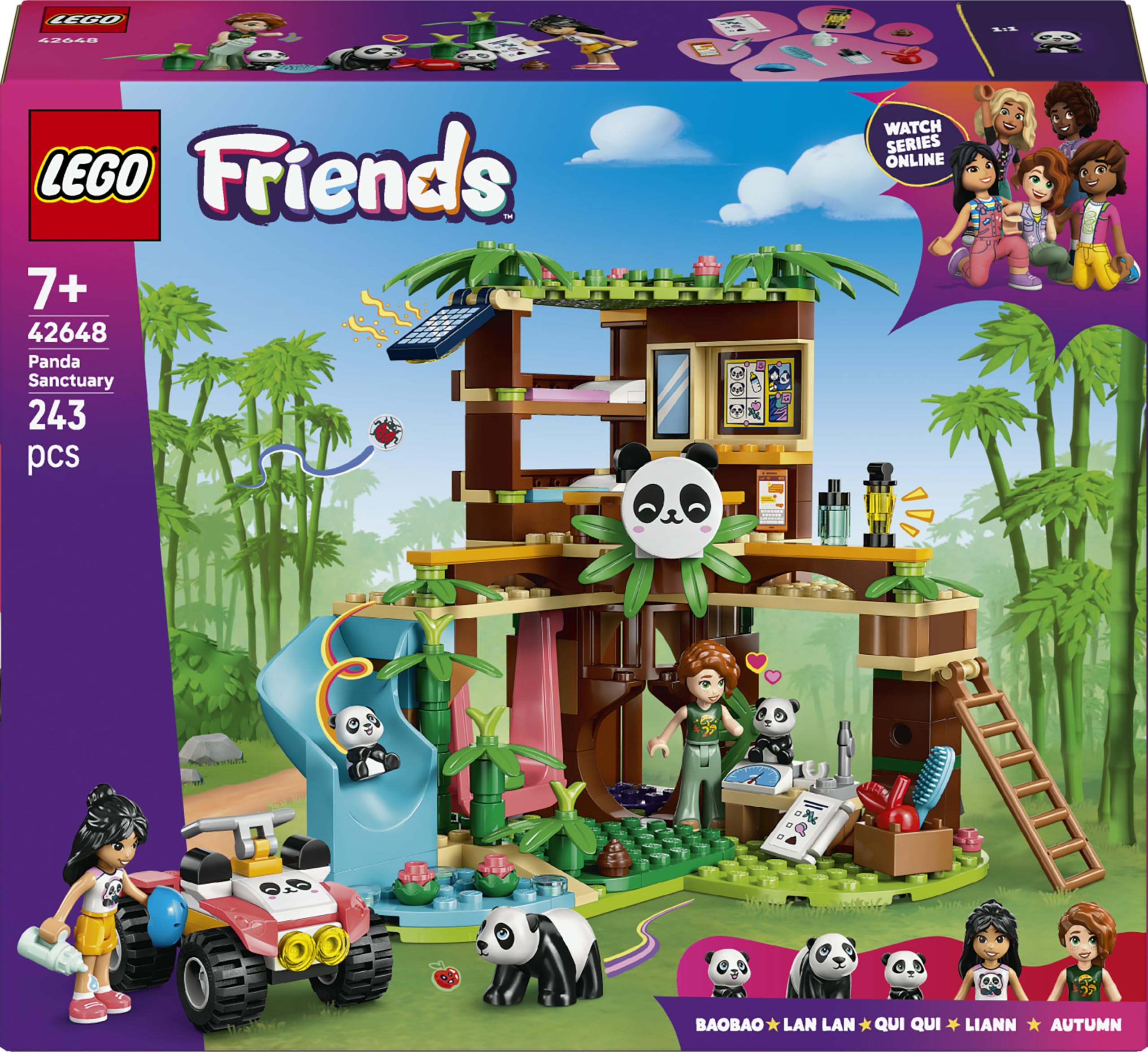 LEGO Friends Panda Sanctuary Animal Care 42648 | Toys for 7+ Year Old Girls, Tree House, 2 Mini Dolls & 3 Animal Figures, Quad Bike, Birthday Gift Idea, 243 Pieces