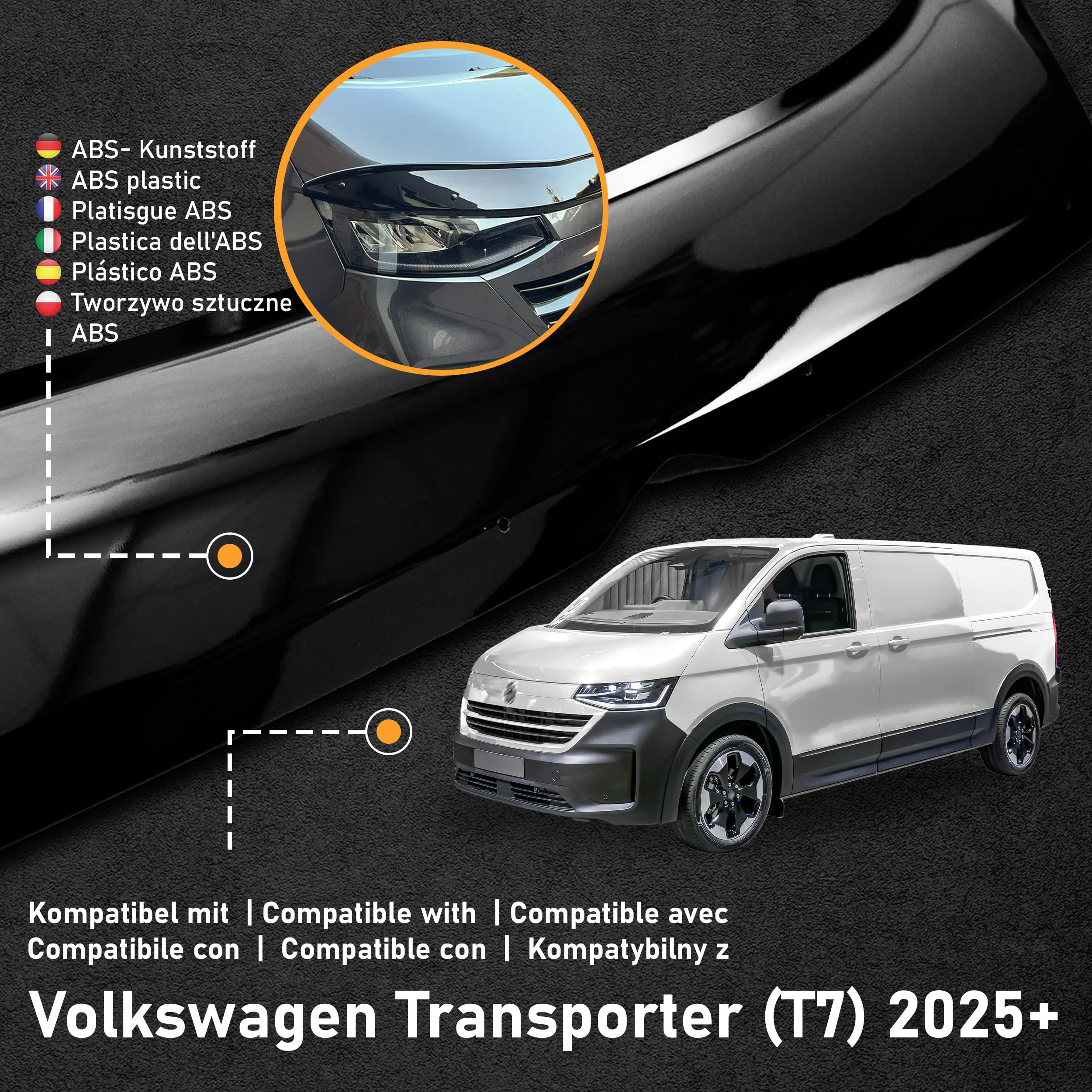 CHROMEMASTER Accessoires ; Protection Contre Les Gravillons ; Protège-Capot Compatible VW T7 Transporter 2025+ ABS, Brillant, Noir ; Le Déflecteur de Capot Protège Contre Les Projections de Graviers