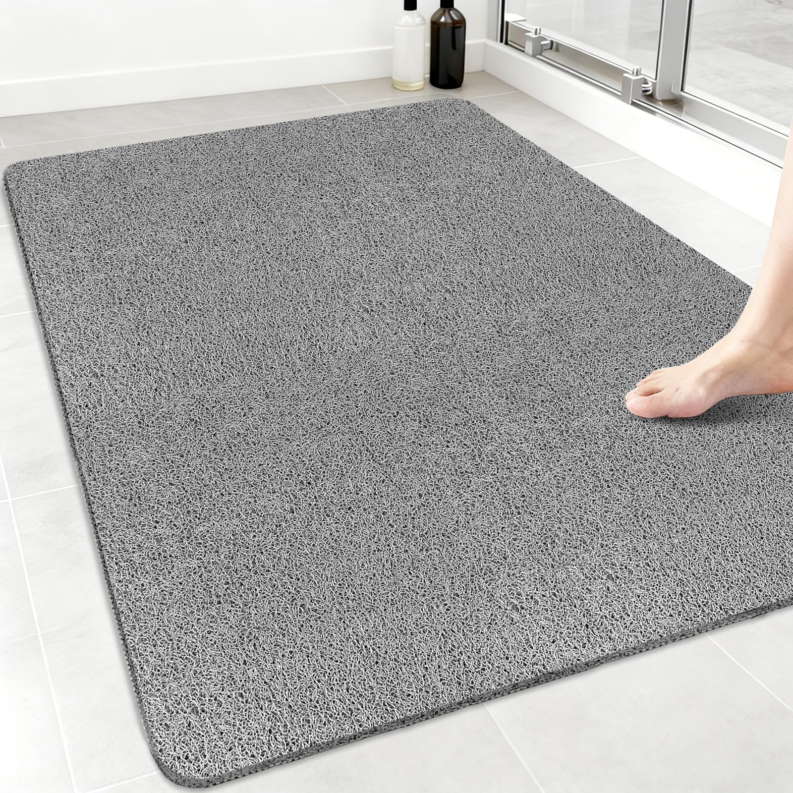 Large Shower Mat Non Slip Anti Mould: 100 x 70 cm Anti Slip Shower Mats for Inside Shower- Loofah Shower Mat Grey Long Washable Shower Matt for Elderly Wet Room Quick Dry — image 1