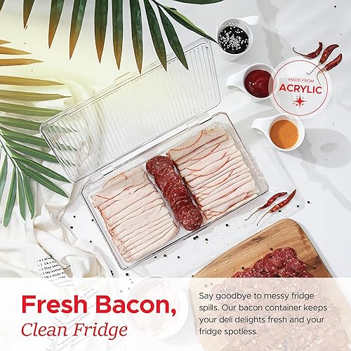 Miniatura 2 de Tafura Recipiente de tocino para refrigerador (paquete de 2) contenedor de almacenamiento de tocino  Contenedor de almacenamiento de queso y