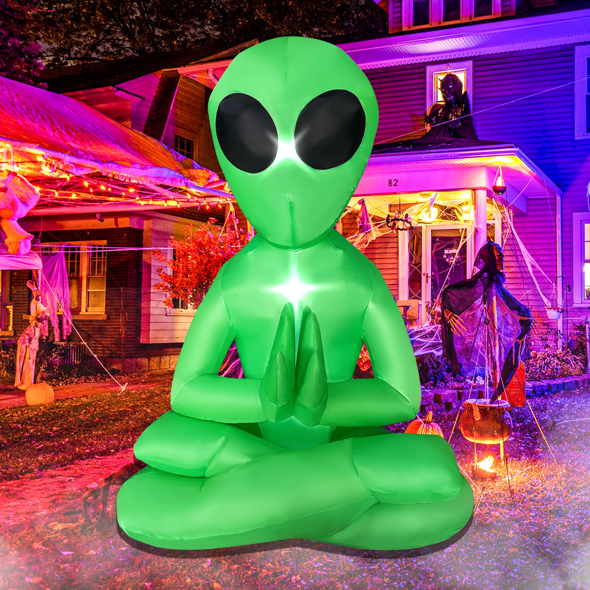 Extraterrestre gonflable pour jardin Halloween et yoga zen lumineux 1,5m