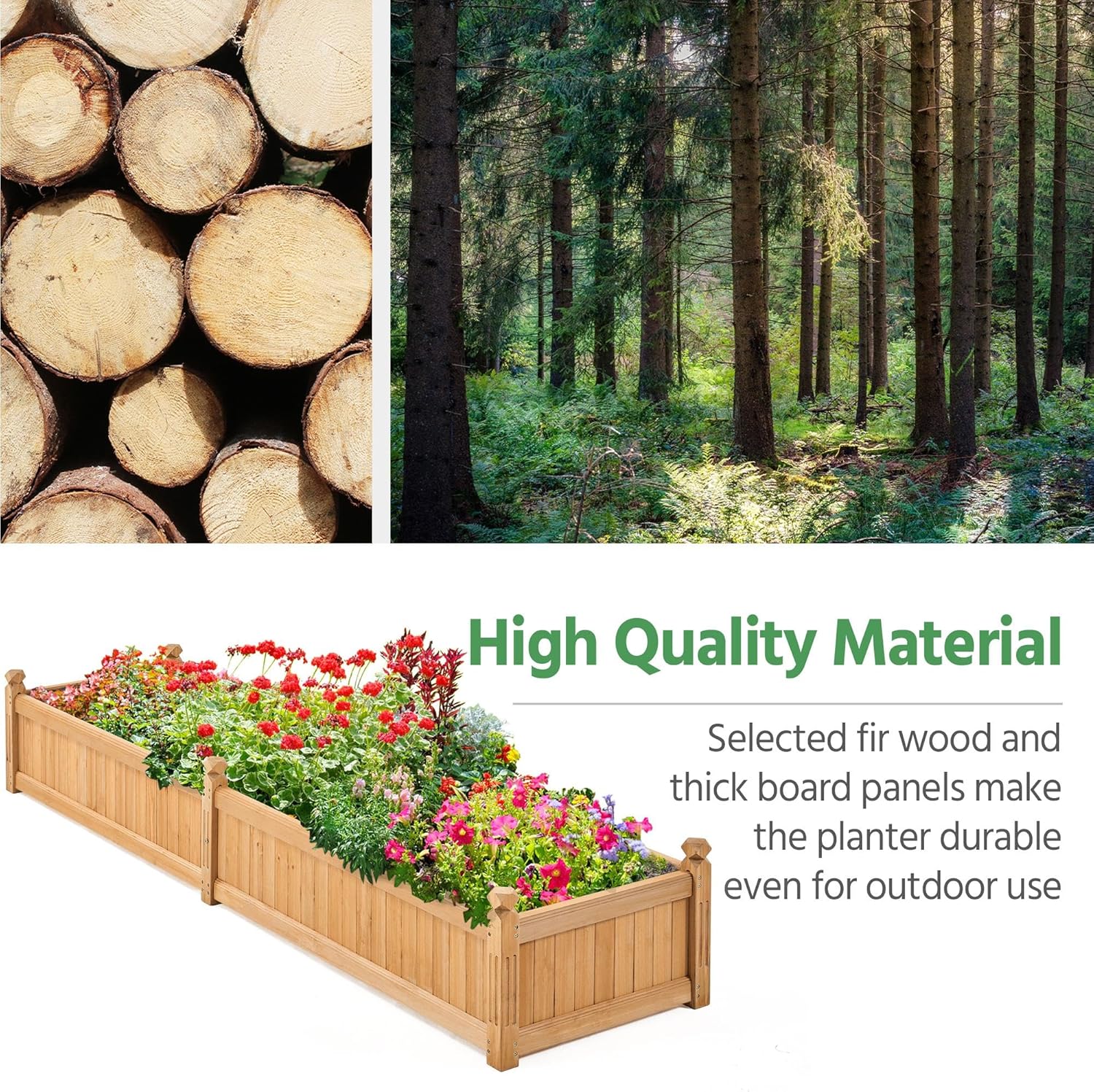 Yaheetech 90.5″ L×23.5″ W×16″ H Wooden Raised Garden Bed, Horticulture Wood Rectangular Garden Planter Outdoor, Raised Planter Box for Yard/Greenhouse/Vegetable/Flower/Herbs, Light Brown, 2pcs