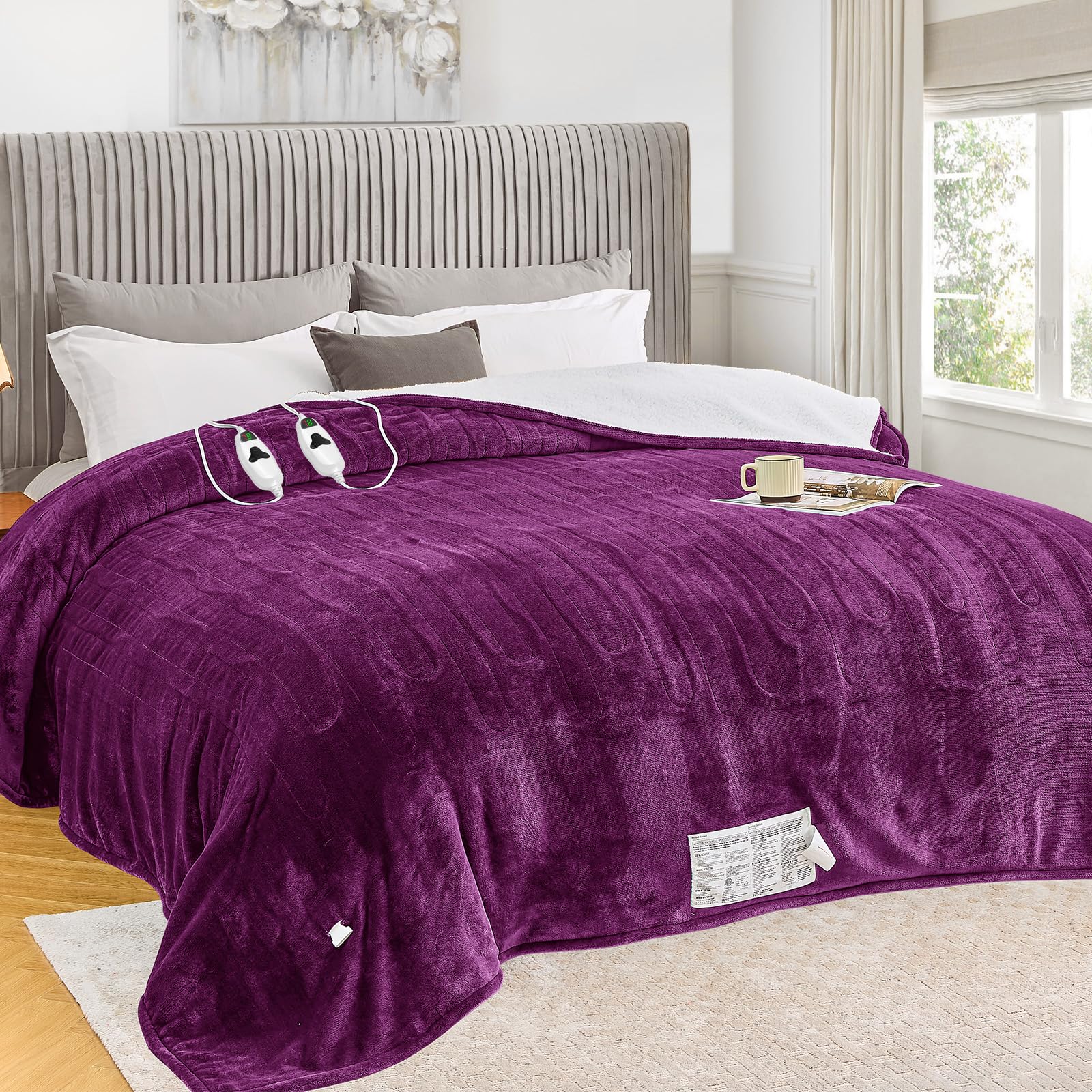greenoak Heated Blanket Electric King Size 100"X90" Dual Control, Heating Blanket with 10 Heat Levels 1/2/4/6/8 Hours Auto-Off Overheat Protection, Sherpa Soft Warm Blanket, ETL Certified Taro Purple