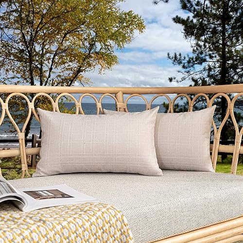 Vista 68 de Kevin Textile - Juego de 2 fundas de almohada decorativas para exteriores, impermeables, clásicas, para patio, sofá y banca, de 16 x 16 pulgadas