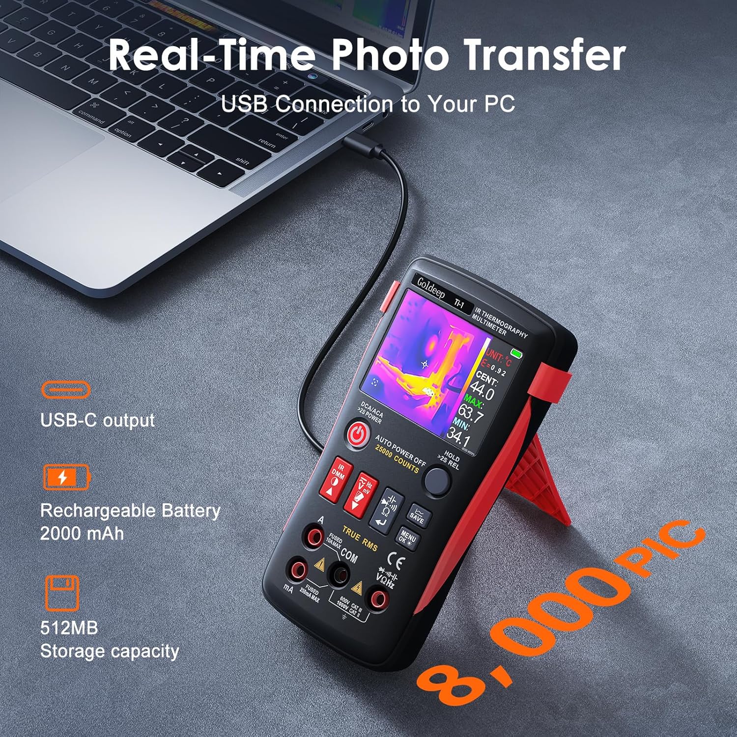 Goldeep 2 in 1 Thermal Imaging Camera, 240 x 240 TISR Resolution, 96x96 IR Resolution with 25000 Counts Multimeter, Professional Digital Multimeter with IR Camera, -4℉-1022℉ Temperature Range (Black)