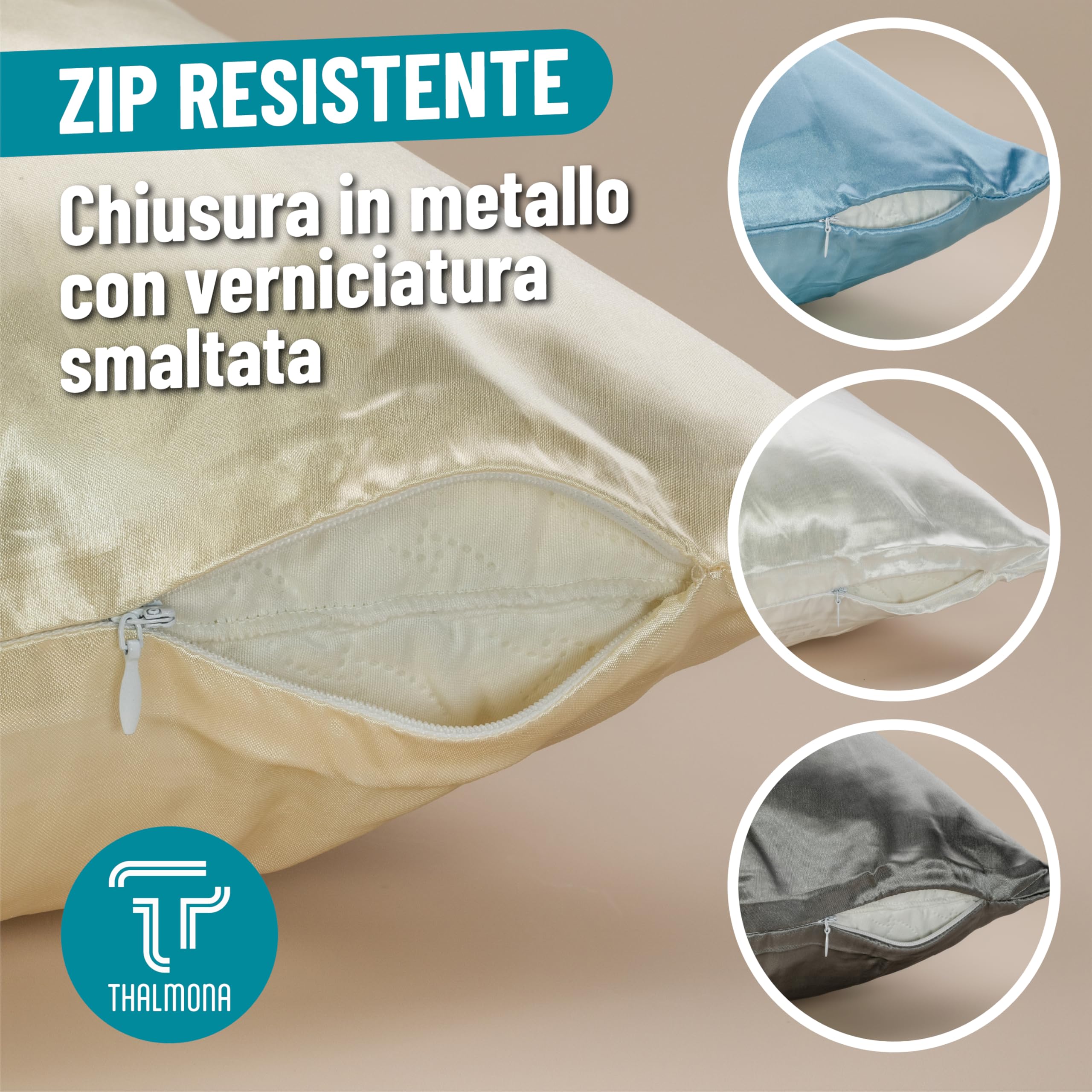 THALMONA Set Federe Cuscino Letto 2 Pezzi 50x70 Cm – Copricuscino Letto Morbido Elegante con Chiusura Zip Resistente, Facili da Lavare Antipiega Traspiranti, Anallergiche in Poliestere (Bianco)