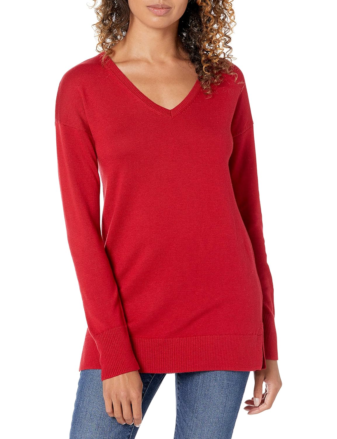 Amazon Essentials Womens Lightweight Long-Sleeve V-Neck Tunic Sweater Available in Plus Size