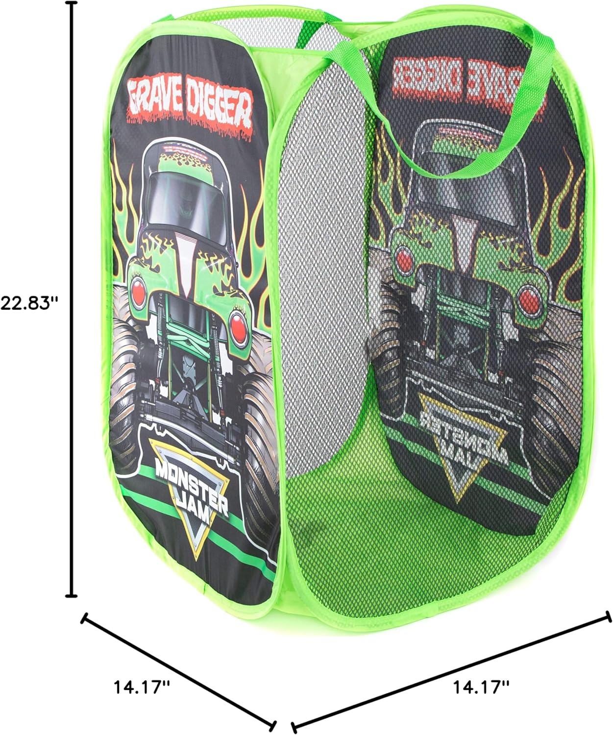 Jay Franco Monster Jam Grave Digger Pop Up Hamper - Mesh Laundry Basket/Bag with Durable Handles - Image 6